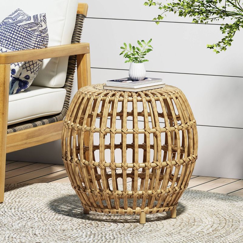 Ottawa Patio Boho Wicker Side Table - Light Brown - Christopher Knight Home, 3 of 7