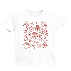 Merry Christmas Sketched Icons - Youth Short Sleeve Graphic T-Shirt - 1 of 4