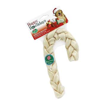 Pet Factory Happy Holiday Braided Peppermint Cane Rawhide Dog Treats - 3oz