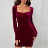 Womens Velvet Dresses Long Sleeve Square Neck Bodycon Elegant Mini Party Dress - 2 of 4