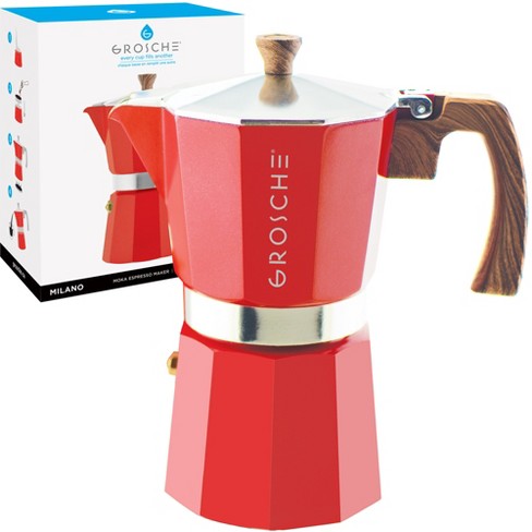 Grosche Milano Stovetop Espresso Maker Moka Pot 9 Espresso Cup Size 15.2oz,  Red : Target