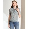 Allegra K Women's V Tie Neck Turn Down Collar Puff Sleeve Floral Blouses - 2 of 4