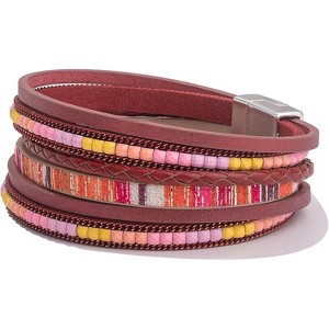 Trendy Layered Boho Leather Wrap Bracelets with Magnetic Clasp, Stackable Bohemian Jewelry Gifts for Women - 1 of 4
