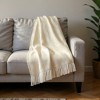 HomeRoots 50" X 67" Linen And White Cotton Blend Herringbone Throw Blanket with Fringe - 2 of 4