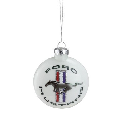 Northlight 3.5" White Ford Mustang Logo Collectible Glass Christmas Ornament