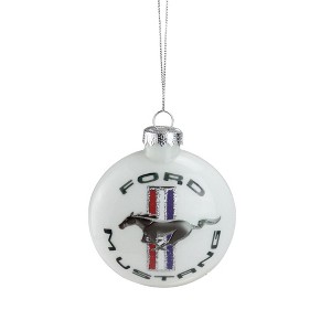 Northlight 3.5" White Ford Mustang Logo Collectible Glass Christmas Disc Ornament - 1 of 3