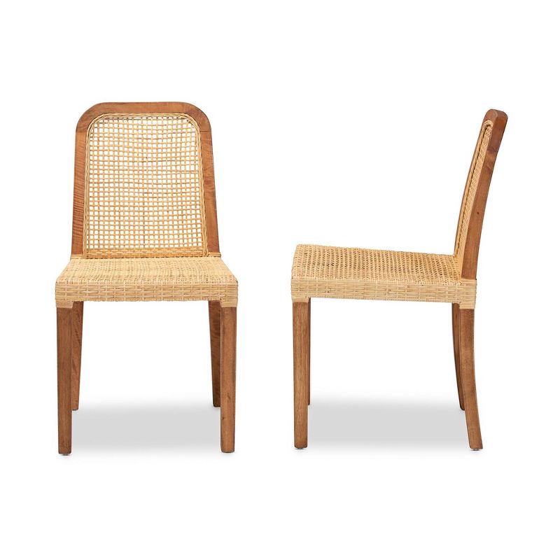 2pc CaspiaWood and Rattan Dining Chair Set Natural/Walnut - bali & pari: Solid Mango, No Assembly Required, 5 of 11
