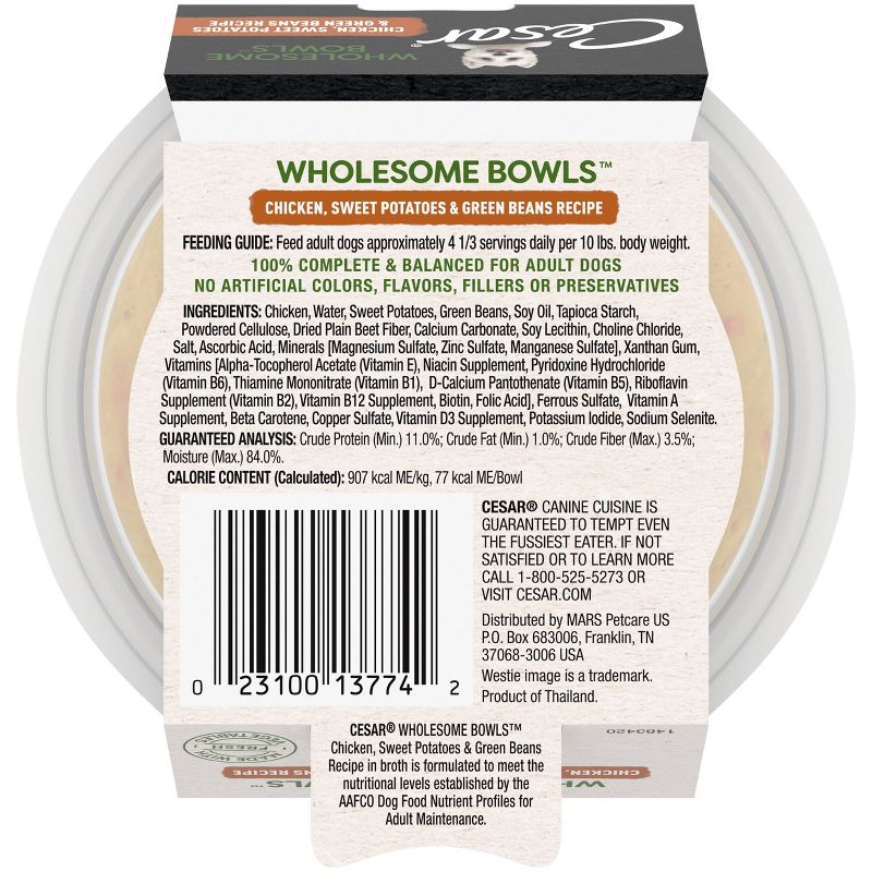 Cesar Wholesome Bowls Chicken, Sweet Potato &#38; Green Beans Recipe Adult Wet Dog Food - 3oz, 3 of 12