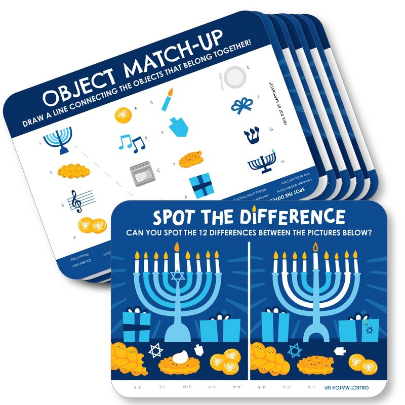Big Dot of Happiness Hanukkah Menorah - 2-in-1 Chanukah Holiday Party Cards - Activity Duo Games - Set of 20, 1 of 9
