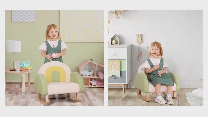 Qaba Kids Sofa, Rocking Toddler Sofa Chair with Solid Wooden Frame, Faux Lamb Fleece Fabric for Nursery, Kindergarten, Playroom, Bedroom, 2 of 9, play video