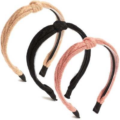 Glamlily 3 Pack Top Knot Women's Headbands, Pink, Black, and Tan,  5.5 x 0.8 x 6.25 in