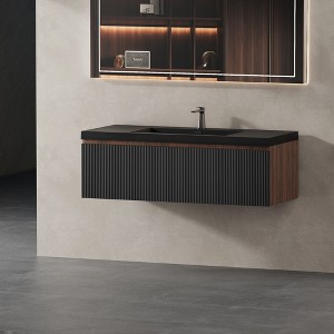 Whisen Floating Wall-Mounted Bathroom Vanity with Wave-Textured Soft-Close Drawers, Basin, Pre-Assembled Cabinet - 1 of 4