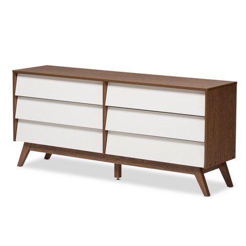 Hildon Mid century Modern Wood 6 Drawer Storage Dresser Brown