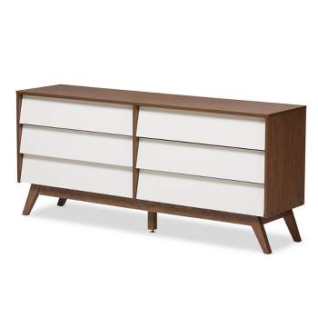 Hildon Mid-Century Modern Wood 6 Drawer Storage Dresser Brown - Baxton Studio