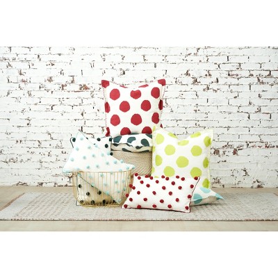 Green and White Polka Dot Square Throw Pillow