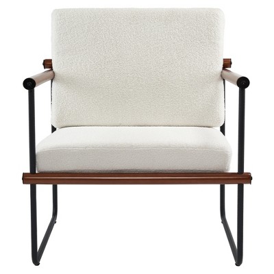 Beautyolove Mid-Century Dark Brown Faux Lambskin Upholstered Accent Chair Armchair
