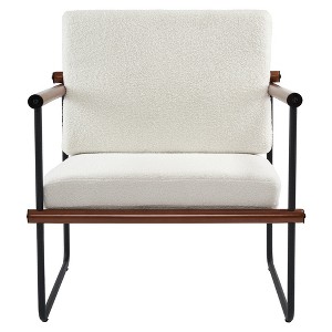 Beautyolove Mid-Century Dark Brown Faux Lambskin Upholstered Accent Chair Armchair - 1 of 4