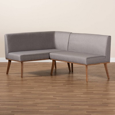 Odessa Mid-Century Modern Grey and Walnut 2-Piece Dining Nook Set