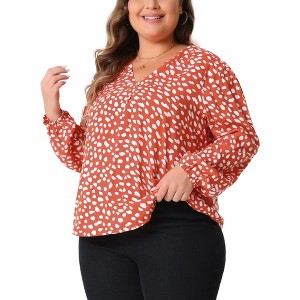 Agnes Orinda Women's Plus Size V Neck Long Sleeve Polka Dot Blouses - 1 of 4