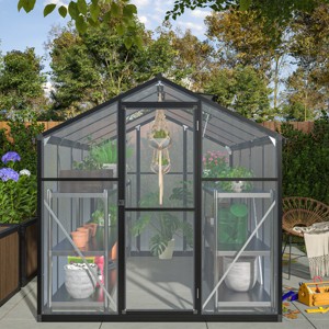 Outdoor 6x8 FT Greenhouse, Aluminum Large Walk-in Greenhouse, Polycarbonate Greenhouse with Quick Setup Structure and Roof Vent-Coolbibila - 1 of 4