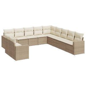 vidaXL Garden Sofa Set Beige PE rattan, powder-coated steel, 100% polyester - 1 of 4