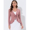 INSPIRE CHIC Women's Tie Front Long Sleeve Crop Ruffle Knit Cardigan Sweaters - 3 of 4