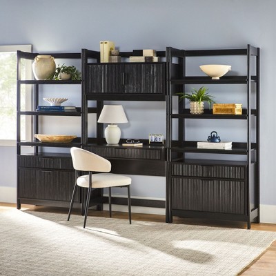 Saracina Home 3pc Transitional Fluted Hutch Desk with 2 Wide Bookcases