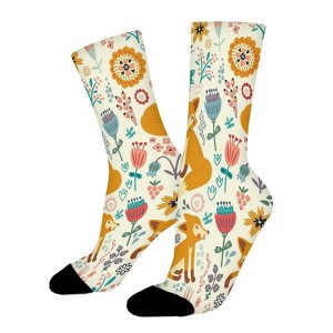 Cute Foxes Flowers Women Printed Crew Socks Funny Funky Socks Soft Polyester Novelty Gifts for Artists Men - 1 of 1