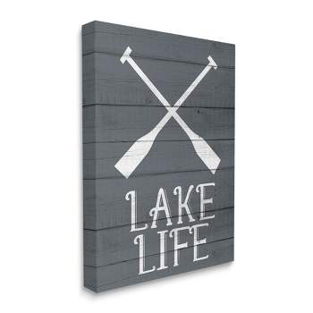 Stupell Industries Nautical Blue Lake Life Phrase Rustic Boat Oars