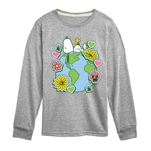 Boys' - Peanuts - Snoopy Woodstock Earth Stickers Long Sleeve Graphic T-Shirt - 1 of 4