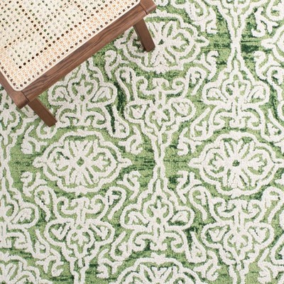 Green and Ivory Tufted Wool Rectangular Area Rug