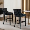 Counter Height Bar Stools Set of 2, 27" Velvet Bar Stools with Button Back and Nailhead Trim, Upholstered Bar Stool with Wooden Legs - Leovsnove - 2 of 4