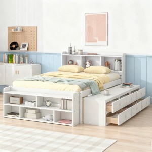 Luxystar Full Bed with Bookcase Headboard, 6 Storage Drawers and Bed End Storage Case - 1 of 4