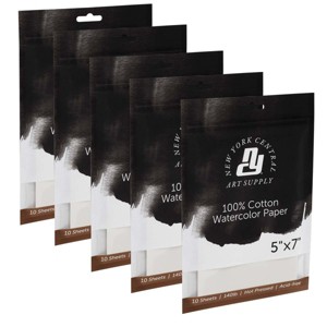 New York Central Watercolor Paper - 5x7" - 50 Sheets, 140 lb. Hot Press - 100% Cotton, Acid-Free, Archival Quality, Bright White Watercolor Paper Pad - 1 of 4