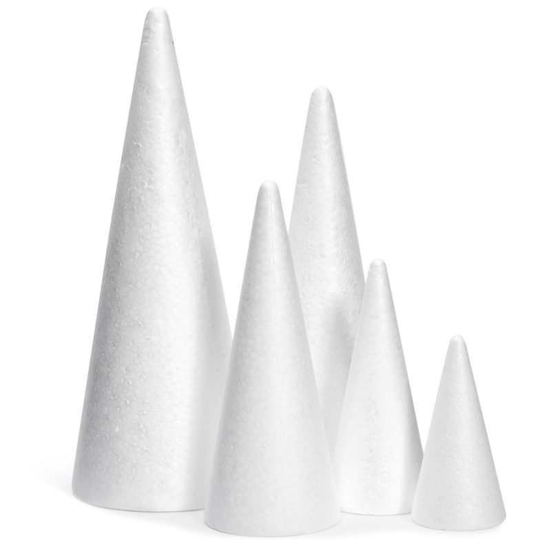 Bright Creations 18 Pack Foam Cones for Crafts, 5 Assorted Sizes for Trees, Holiday Decorations, Handmade Gnomes (White, 4.3-12"), 5 of 7
