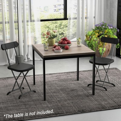 Black Metal Folding Dining Chairs with Ergonomic Backrest, Set of 2