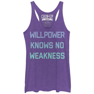 Women's Chin Up Willpower Knows No Weakness Racerback Tank Top - Purple ...