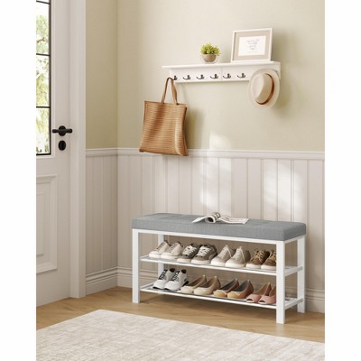 thumbnail image 2 of SONGMICS Shoe Rack Bench With Cushion Upholstered Padded Seat, Storage Shelf, Shoe Organizer, Holds Up To 350 Lb, Ideal For Entryway Bedroom Living Room Hallway Garage Mud Room Gray And Brown 2 of 13