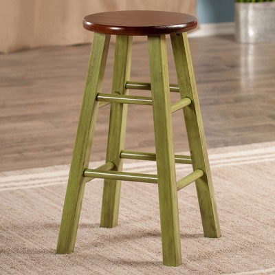 Winsome Ivy 24" Rustic Green & Walnut Wood Counter Stool