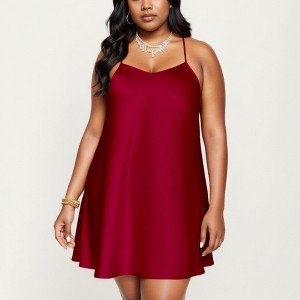 Anna-Kaci Lounge Women's PLus Size Satin Slip Dress with Soft Draping Fabric, Adjustable Spaghetti Straps and A-Line Silhouette - 1 of 4