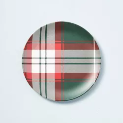 9" Holiday Plaid Bamboo-Melamine Salad Plate Green/Red/Cream - Hearth & Hand™ with Magnolia