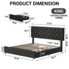 King Size Bed Frame with 4 Storage Drawers & Adjustable Headboard, Linen Upholstered Platform, Diamond Stitched, No Box Spring Needed, Black - 2 of 4