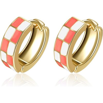 Small Hoop Cartilage Earrings Teacher Earrings for Women；White Black Enamel Hypoallergenic Hooped Gifts Gold and