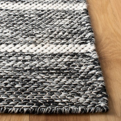 Handmade Black and Ivory Wool Striped 9' x 12' Area Rug