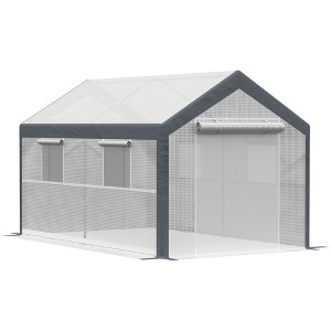 12' x 7' x 7' Greenhouse, Walk-in Outdoor Tunnel Green House with PE Cover, Steel Frame, 2 Roll-Up Zipper Doors & 4 Windows for Flowers - 1 of 4