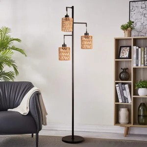 Boho Rattan Floor Lamp - Standing Lamps for Living Room Dimmable Floor Lamp with Cage Shade, Industrial Farmhouse Floor Lamps Rustic Floor Lamps - 1 of 4