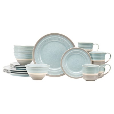 Baum Bros.16pc Stoneware Middle Line Dinnerware Set Blue: Classic Solid Pattern, Service for 4, Dishwasher-Safe