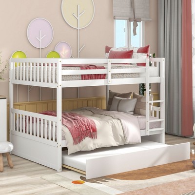 NicBex Full Over Full Bunk Bed with Trundle,Loft Bed with Ladder and Convertible to 2 Full Size Bed for Bedroom,White