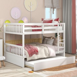 NicBex Full Over Full Bunk Bed with Trundle,Loft Bed with Ladder and Convertible to 2 Full Size Bed for Bedroom,White - 1 of 4