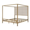 KIGFTSOD Modern Canopy Bed with Tall Velvet Fabric Upholstered Headboard Metal 4-Poster Bed Frame, Box Spring Needed - 3 of 4